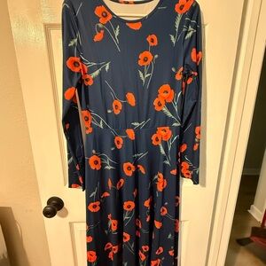 Chic Long Sleeve Floral Dress - Navy and Red